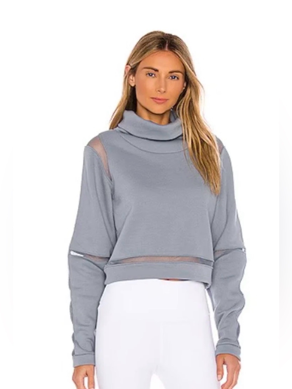 Alo Yoga Advance Long Sleeve Sweater Blue Haze Cropped Turtleneck Cutout Small